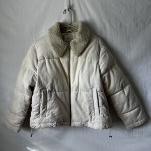 Free Assembly Corduroy Puffer Jacket Sherpa Collar Cream | M